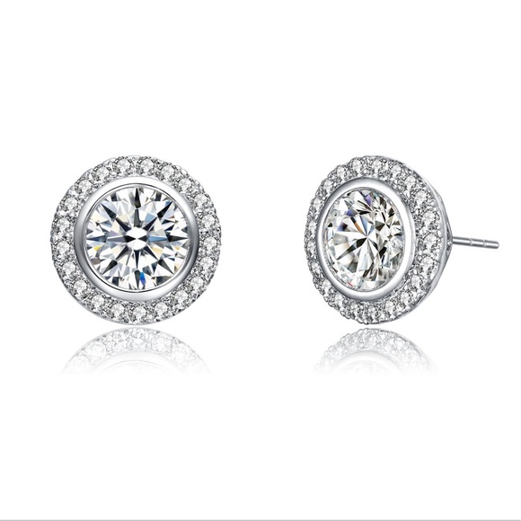 {NWOT} Genevive Pave Stud Earring, Silver - Picture 1 of 1